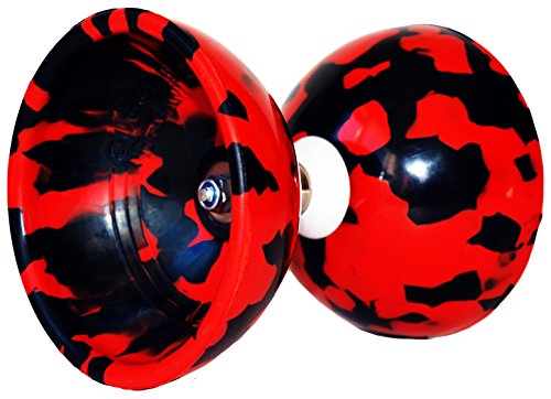 Juggle Dream Jester Diabolo con Rodamiente de Bolas Pro Conjunto + Palos de Fibra, Cuerda & Diabolos Bolsa de Viajo (Rojo/Negro + Palos Negros)