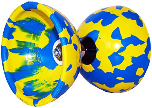 Juggle Dream Jester Pro Diabolo Conjunto (5 Colores) Triple Pelota cojinete Embrague Diabolos + Palos de Madera, Diabolo Cuerda & Bolso de Viaje! (Azul/Amarillo)