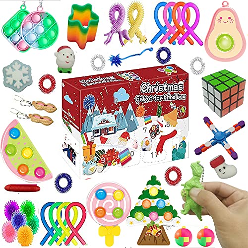 Juguete Fidget Calendario de Adviento 2021 Poppet-Fidget Toy Cheap Christmas Surprise Gift Box para niños, 24 días Calendario de cuenta regresiva de Navidad Pop Fidget Toys Set (F)