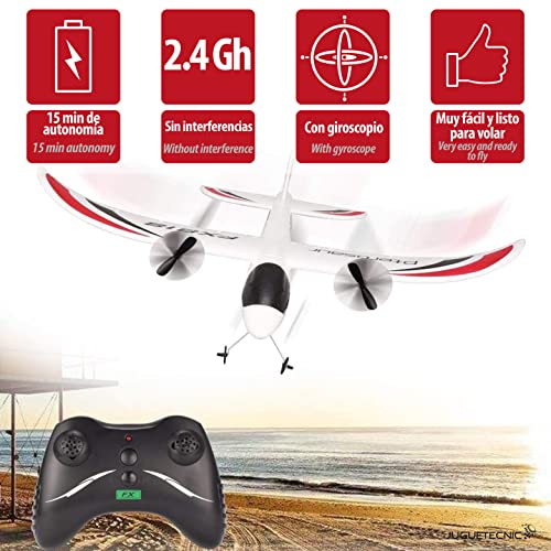 Juguetecnic Avion RC Teledirigido Planeador Electrico para Niños y Adultos EPP Poliespan Radiocontrol con Tren de Aterrizaje Aviones Teledirigidos Planeadores de Corcho 2 Canales Mini Sky Surfer