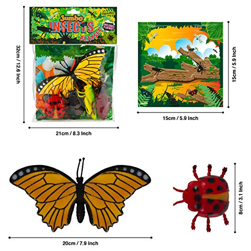 Jumbo Playset - Insectos de Deluxebase. Set de Juego con Figuras de animalitos. Bolsa de Insectos y bichos de Juguete Grandes, Incluye Mariposas y bichos. Set de Insectos de Juguete para niños