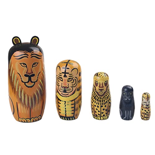 Jungle King Dibujos Animados Niños Juguetes Matryoshka, Cat Nessing Dolls, Lion, Tigre, Leopard Stacking Dolls, Ornamento de la decoración del hogar