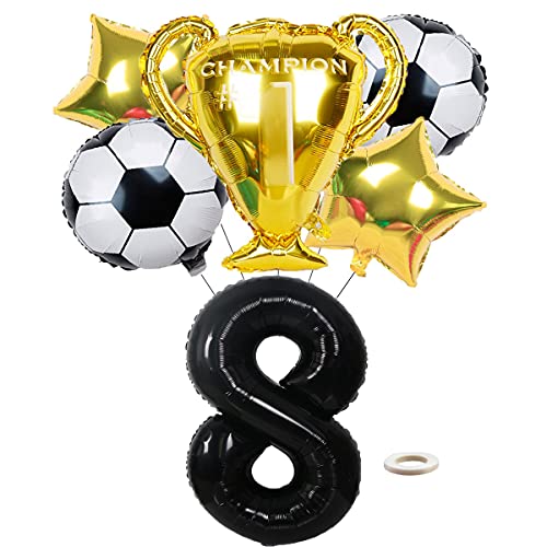 Jxuzh Globo de fútbol, cumpleaños, decoración para fiestas, accesorio de fútbol, decoración de cumpleaños para niños, globos de 8º cumpleaños para niños