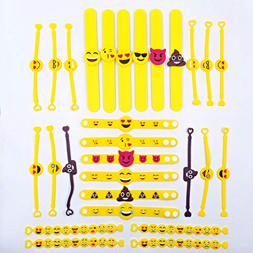 JZK 28 x Emoji Slap Pulsera Goma Banda emoticonos Pulsera Silicona para niños Adultos Fiesta favores niños cumpleaños Regalo Partido suministra pequeños Juguetes