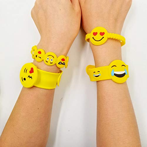 JZK 28 x Emoji Slap Pulsera Goma Banda emoticonos Pulsera Silicona para niños Adultos Fiesta favores niños cumpleaños Regalo Partido suministra pequeños Juguetes