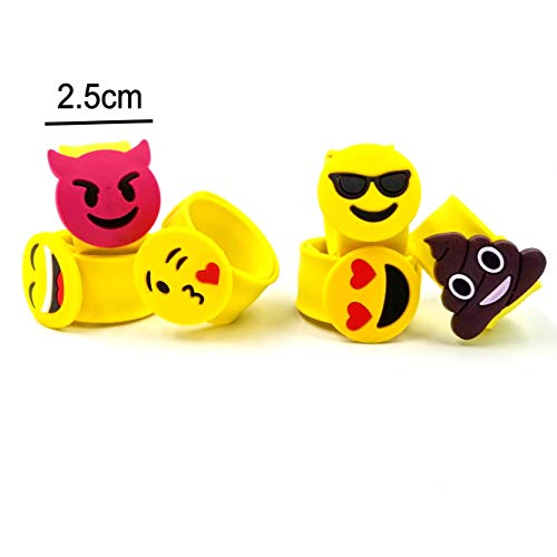 JZK 28 x Emoji Slap Pulsera Goma Banda emoticonos Pulsera Silicona para niños Adultos Fiesta favores niños cumpleaños Regalo Partido suministra pequeños Juguetes