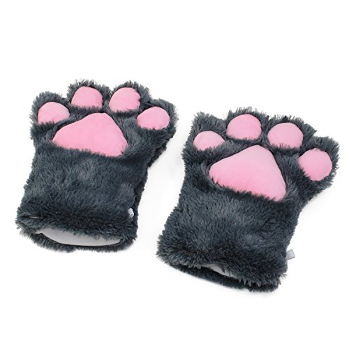 KEESIN Conjunto de Cosplay de Gato Guantes de Garra de Felpa Orejas de Gatito de Gato Collar de Cola Patas Disfraz de Fiesta Adorable Lindo para niños y Adultos (Gris)