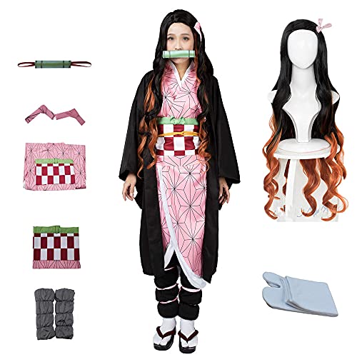 kelihood Disfraz de cosplay de anime japonés, Kimetsu no Yaiba Kamado Nezuko con props de bambú para adultos, disfraz de niños y adultos, talla M