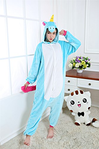 Kenmont Unicornio Juguetes y Juegos Traje Disfraz Animal Ropa de Dormir Cosplay Disfraces Pijamas para Adulto Niños (Tamaño S: 148-160CM, Azul)