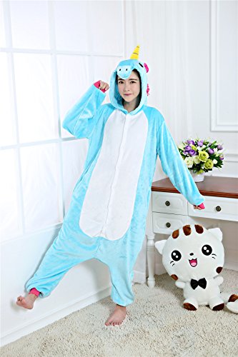 Kenmont Unicornio Juguetes y Juegos Traje Disfraz Animal Ropa de Dormir Cosplay Disfraces Pijamas para Adulto Niños (Tamaño S: 148-160CM, Azul)