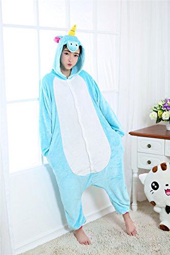 Kenmont Unicornio Juguetes y Juegos Traje Disfraz Animal Ropa de Dormir Cosplay Disfraces Pijamas para Adulto Niños (Tamaño S: 148-160CM, Azul)