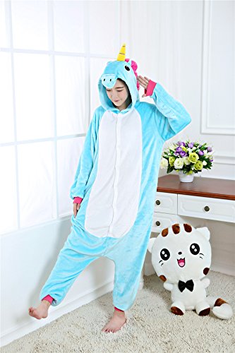 Kenmont Unicornio Juguetes y Juegos Traje Disfraz Animal Ropa de Dormir Cosplay Disfraces Pijamas para Adulto Niños (Tamaño S: 148-160CM, Azul)