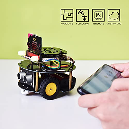 KEYESTUDIO BBC Micro: bit Robot Car Kit con Placa de Desarrollo de microbit, evitación de obstáculos, rastreo de luz, Control Remoto, Kit Robótico Coche Educativo Stem