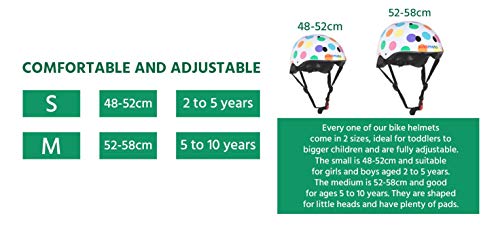 KIDDIMOTO Casco Bicicleta Completamente Ajustabl - Bici Casco para Infantil y Niños para Patinete, Ciclismo, Scooter, Bicicleta de Equilibrio y Monopatin - Puntos de Pastel - M (53-58cm)