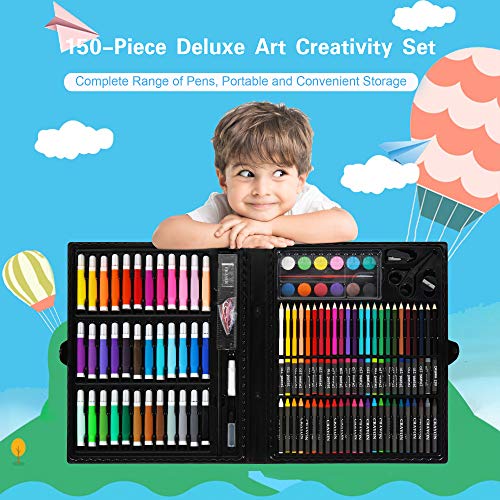 KIDDYCOLOR Conjunto Arte Deluxe en Maletín, para Niños Set Material Escolar , Incluye lápices de Colores, Pasteles de óleo, Acuarelas, Pinceles para Pintar (150 Piezas)