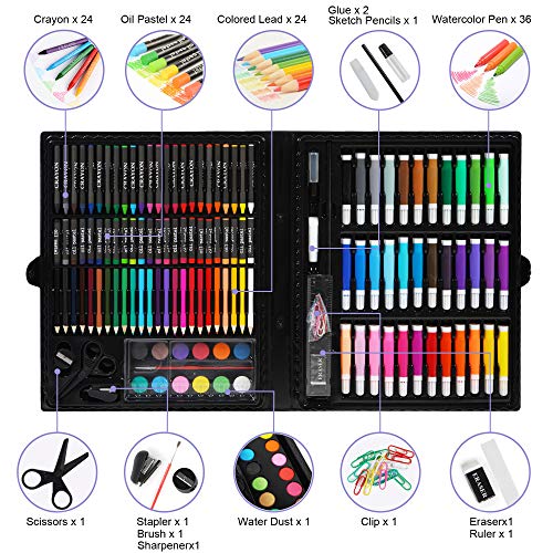 KIDDYCOLOR Conjunto Arte Deluxe en Maletín, para Niños Set Material Escolar , Incluye lápices de Colores, Pasteles de óleo, Acuarelas, Pinceles para Pintar (150 Piezas)