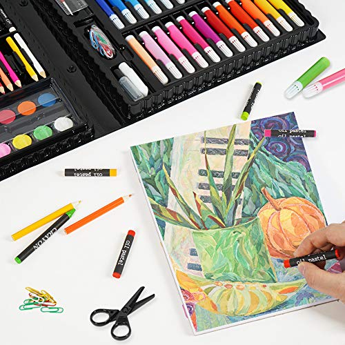 KIDDYCOLOR Conjunto Arte Deluxe en Maletín, para Niños Set Material Escolar , Incluye lápices de Colores, Pasteles de óleo, Acuarelas, Pinceles para Pintar (150 Piezas)