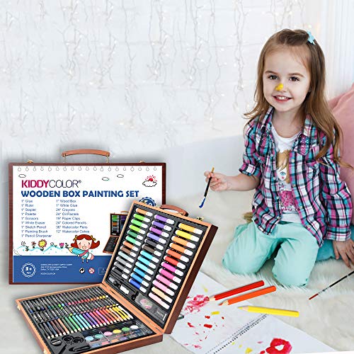 Kiddycolor - Juego de arte de 150 elementos con lápices de colores, pasteles al óleo y pinceles para principiantes, estudiantes o niños