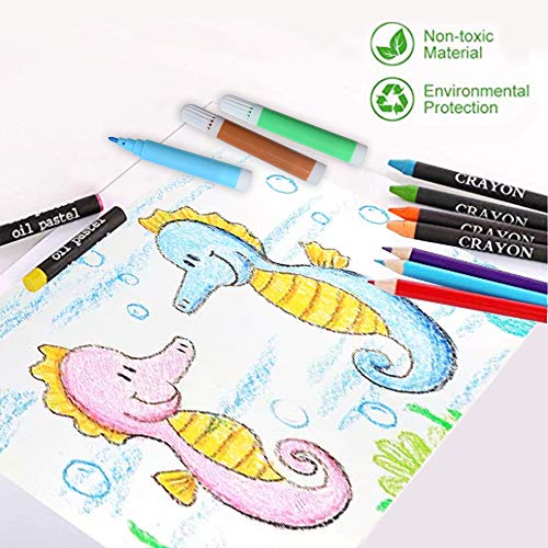 Kiddycolor - Juego de arte de 150 elementos con lápices de colores, pasteles al óleo y pinceles para principiantes, estudiantes o niños