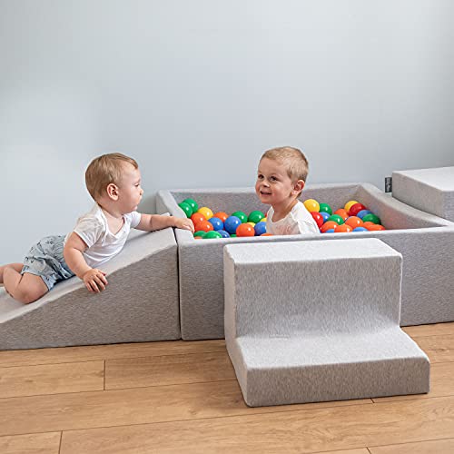 KiddyMoon Parque Infantil De Espuma para Niños, Elemento Escalones, Gris Claro