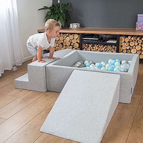 KiddyMoon Parque Infantil De Espuma para Niños, Elemento Escalones, Gris Claro