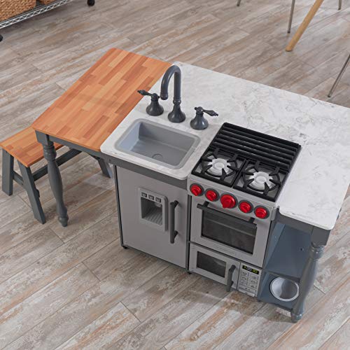 KIDKA- Chef’s Cook N Create Island Cocina de Juguete de Madera, con Luces, Sonidos y máquina de Hielo Play Kitchen, Color Gris (Kidkraft 53420)