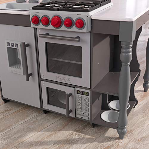 KIDKA- Chef’s Cook N Create Island Cocina de Juguete de Madera, con Luces, Sonidos y máquina de Hielo Play Kitchen, Color Gris (Kidkraft 53420)