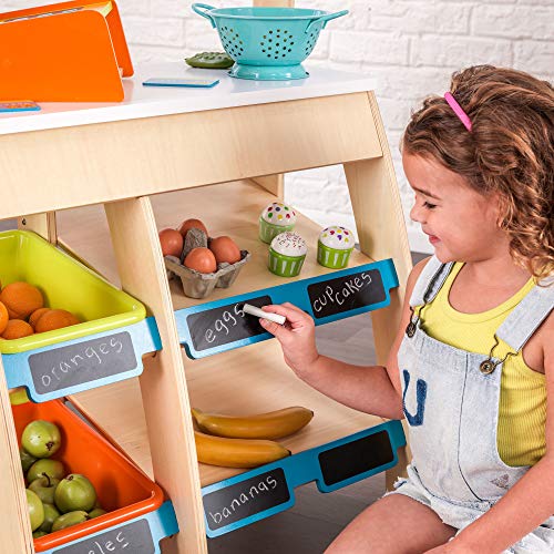 KidKraft 53017 Puesto de mercado con comestibles Play Grocery Store Marketplace de madera, juego de imitación para niños con accesorios incluidos