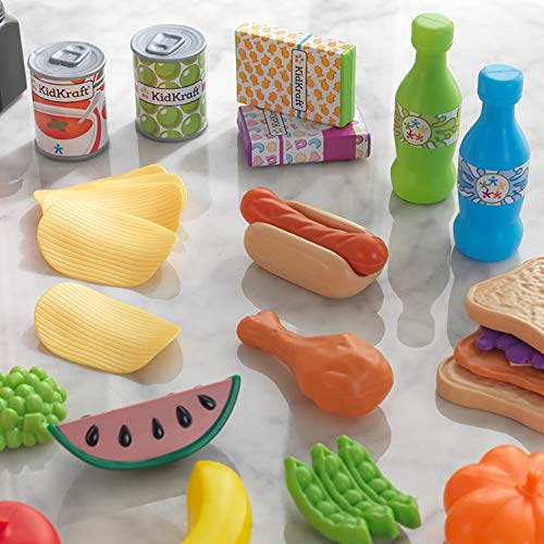 KidKraft 63510 Surtido de comida de juguete con 65 piezas de alimentos, juego de imitación para niños con accesorios incluidos