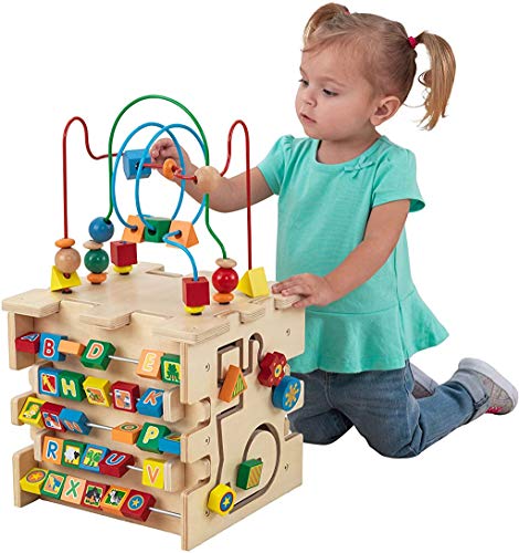 KidKraft- Deluxe Activity Cube Juguete de laberinto de cuentas para bebés, niños y niñas para aprender sobre colores, formas, letras y números, Color Multicolor (63298 )