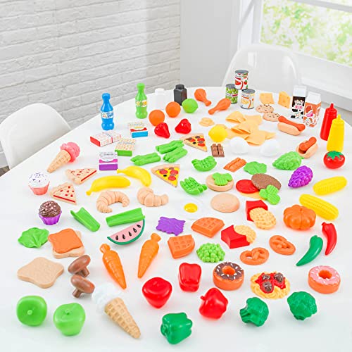 KidKraft- Tasty Treats Set de alimentos para juegos de simulación, 115 piezas y accesorios para la cocina de juguete para niños, Color Multicolor (63330 ) , color/modelo surtido