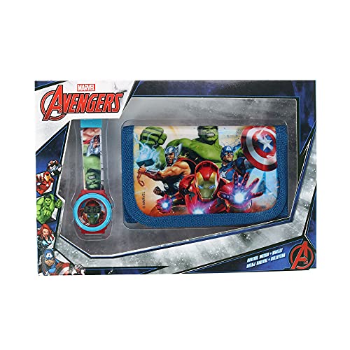 Kids Licensing |Reloj Digital + Billetera para Niños | Reloj Avengers | Billetera Avengers | Set Reloj y Billetera Infantil | Reloj de Pulsera Infantil | Caja Decorada para Regalo| Licencia Oficial