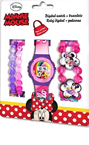 Kids Licensing |Reloj Digital + Pulseras para Niños | Reloj Minnie | Diseño Personajes Disney | Set Reloj y Pulseras Infantil | Reloj de Pulsera Infantil Ajustable | Bisel Reforzado | Licencia Oficial