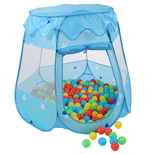 KIDUKU® Tienda de campaña Infantil + 100 Bolas + Bolsa casita de Tela para Jugar Piscina de Bolas Castillo para Interior y Exterior (Azul)