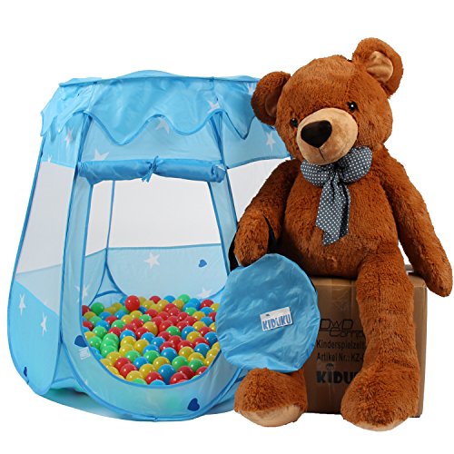 KIDUKU® Tienda de campaña Infantil + 100 Bolas + Bolsa casita de Tela para Jugar Piscina de Bolas Castillo para Interior y Exterior (Azul)