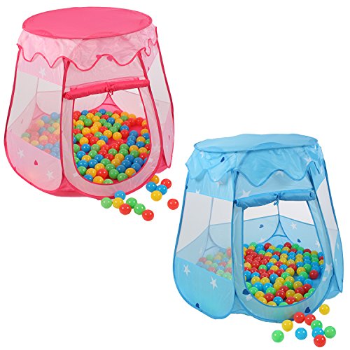 KIDUKU® Tienda de campaña Infantil + 100 Bolas + Bolsa casita de Tela para Jugar Piscina de Bolas Castillo para Interior y Exterior (Azul)