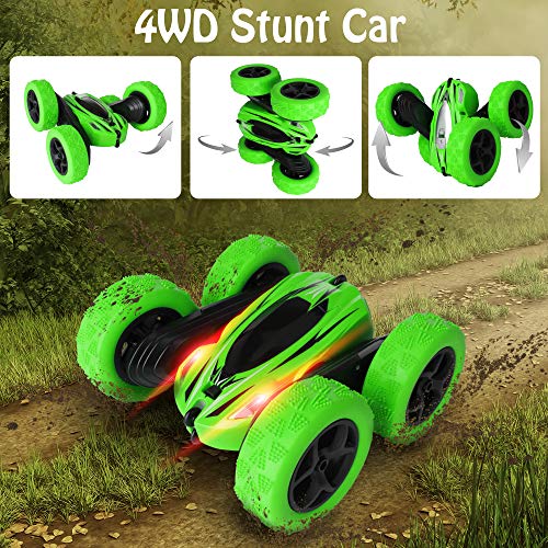 KIDWILL Coche de Control Remoto, 4WD 2.4 Ghz Coche Teledirigido, Remote Control Car de Alta Velocidad 360° Rotación y Volteo Doble Cara,Faros delanteros LED, Coches de Juguetes Regalo para Niños Niñas