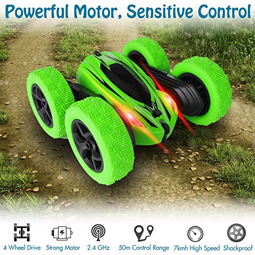 KIDWILL Coche de Control Remoto, 4WD 2.4 Ghz Coche Teledirigido, Remote Control Car de Alta Velocidad 360° Rotación y Volteo Doble Cara,Faros delanteros LED, Coches de Juguetes Regalo para Niños Niñas