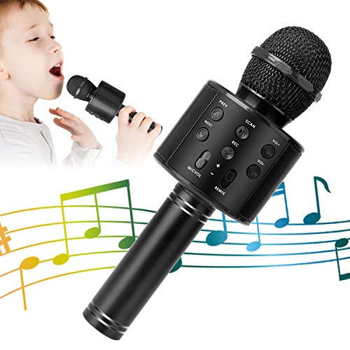 KIDWILL Micrófono Inalámbrico Bluetooth Karaoke,5-en-1 Portátil Radio FM Karaoke Mic Altavoz Reproductor Grabador para Niños Adultos Cumpleaños Fiesta KTV Compatible con iPhone Android iPad PC