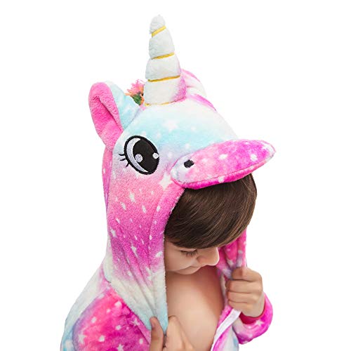 Kigurumi - Pijama de animales, disfraz para carnaval, Halloween, fiestas, cosplay, traje para adultos y niños Unicorno Sky Fucsia 4-5 Años