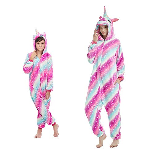 Kigurumi - Pijama de animales, disfraz para carnaval, Halloween, fiestas, cosplay, traje para adultos y niños Unicorno Sky Fucsia 4-5 Años