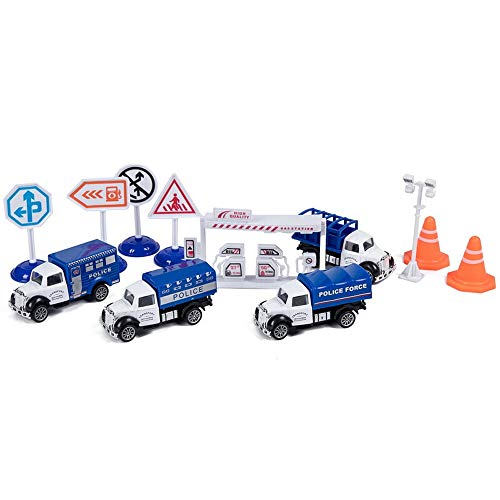 Kikioo Alloy Police Die Cast Cars Set Mini Pocket Size Models Play Vehículos Juguete para niños Niños Party Favors Cake Decorations Topper Regalo de cumpleaños, 4 pzas Set para niños niñas de edad 3 4