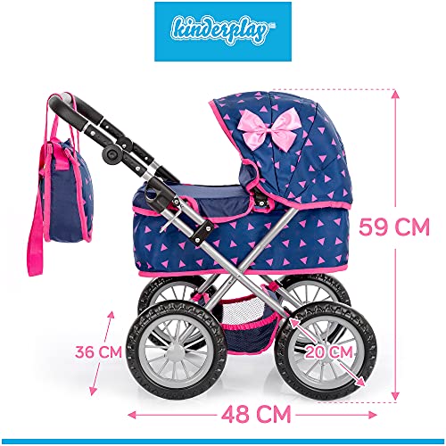 Kinderplay Carrito Bebe Juguetes, Cochecito para Muñecas, Cochecito de Muñecas, Gondola - Trendy Carrito Muñeca, La Altura al Mango es En Un Rango de 33 a 63 cm, Muñeca 41 cm, KP0261T