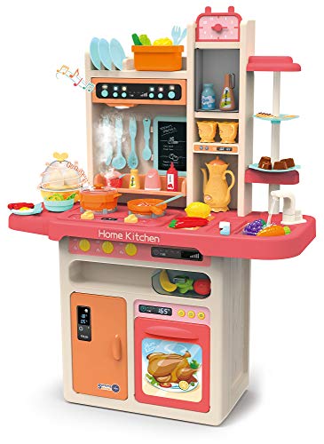 Kinderplay Cocina Juguete, Cocina para Niños - Luz, Agua Vapor, con Sonido, cocinitas de Juguetes, Altura 93.5 cm, Desde el Suelo hasta el Tablero de la Mesa 46 cm. 65 Accesorios incluidos, KP9295