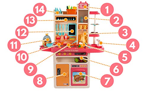 Kinderplay Cocina Juguete, Cocina para Niños - Luz, Agua Vapor, con Sonido, cocinitas de Juguetes, Altura 93.5 cm, Desde el Suelo hasta el Tablero de la Mesa 46 cm. 65 Accesorios incluidos, KP9295