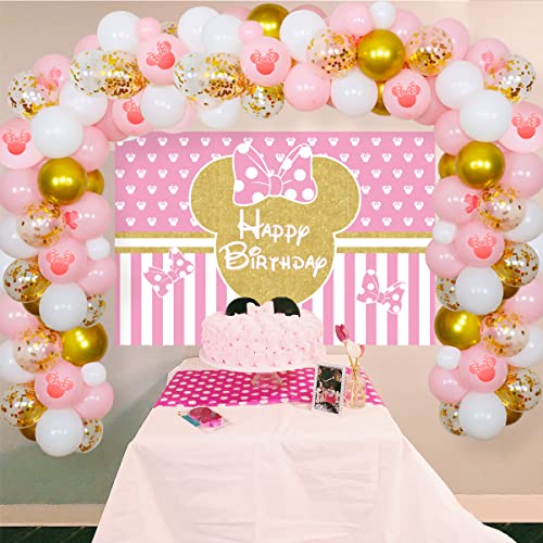 Kit Arco de Guirnalda Globos con Temática de Minnie Mouse, Rosa Dorado Manteles de Minnie para Decoraciones Fiesta de Cumpleaños de Niñas