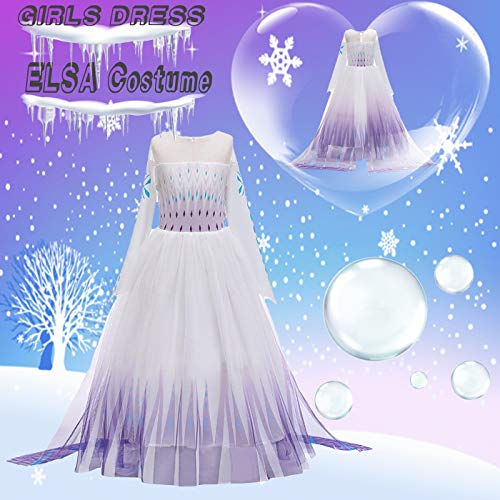 Kosplay Niñas Disfraz de Elsa Vestido de Princesa con Capa + Accesorios Ice Snow Queen Disfraces de Carnaval Fiesta Halloween Navidad Fancy Dress Up Costume 2-14 Años