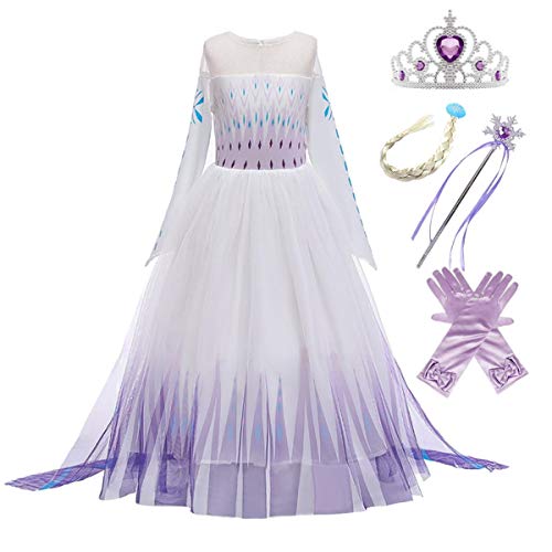 Kosplay Niñas Disfraz de Elsa Vestido de Princesa con Capa + Accesorios Ice Snow Queen Disfraces de Carnaval Fiesta Halloween Navidad Fancy Dress Up Costume 2-14 Años