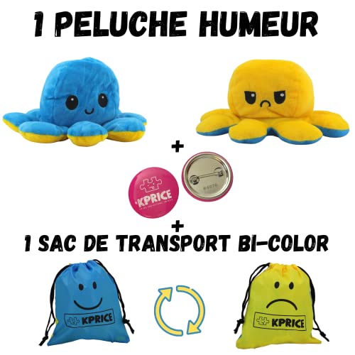 KPRICE Pulpo Bi-Color Pulpito Peluche, Pulpitis Juguetes de Doble Cara, muñecas de Animales Blandos, numeradas para niños y Adultos, entregados en su Caja Original Limitada (Azul/Amarillo)