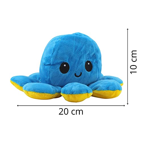 KPRICE Pulpo Bi-Color Pulpito Peluche, Pulpitis Juguetes de Doble Cara, muñecas de Animales Blandos, numeradas para niños y Adultos, entregados en su Caja Original Limitada (Azul/Amarillo)